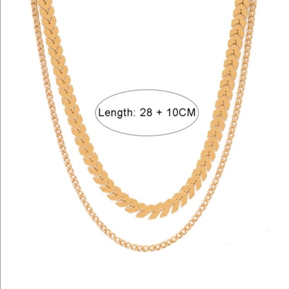 2 Layer Chevron & Chain Gold Choker - Picture 4 of 4